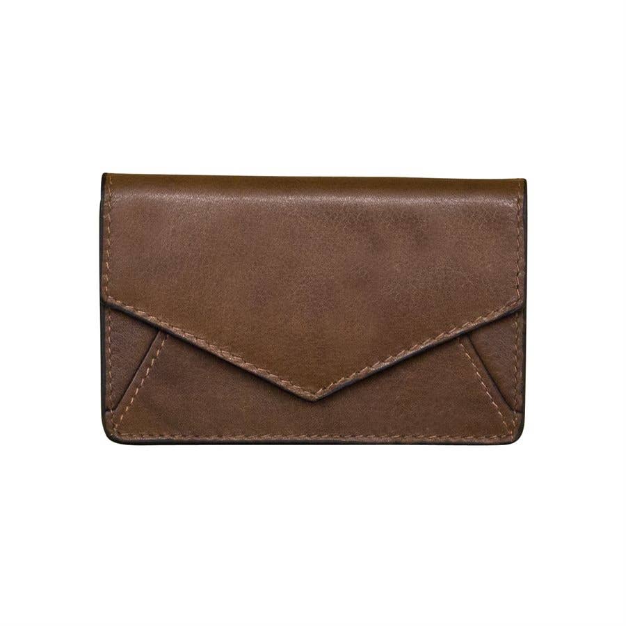 ili New York - Leather Envelope Business Card Holder: Coral/ Sunshine