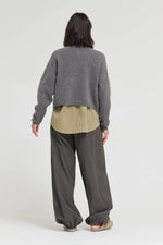 Grade & Gather - 80536 - FUNNEL NECK CROP CARDIGAN: IVORY / Contemporary / M