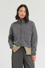 Grade & Gather - 80536 - FUNNEL NECK CROP CARDIGAN: IVORY / Contemporary / M