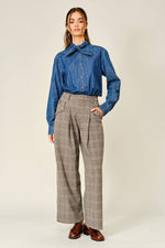 Aaron & Amber - AJT6459 OXFORD DENIM RIBBON TIE BLOUSE SHIRT: DENIM / S-M-L (2-2-2)