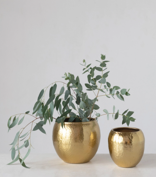 Brash Hammered Brass Cache Pot