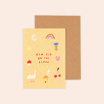 Little Black Cat Illustrated | USA Duties Paid - New Kid On The Block Baby Card | Unisex New Baby Card