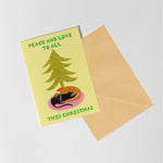Little Black Cat Illustrated | USA Duties Paid - Peace And Love Christmas Card | Dog And Cat Festive Holiday