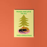 Little Black Cat Illustrated | USA Duties Paid - Peace And Love Christmas Card | Dog And Cat Festive Holiday