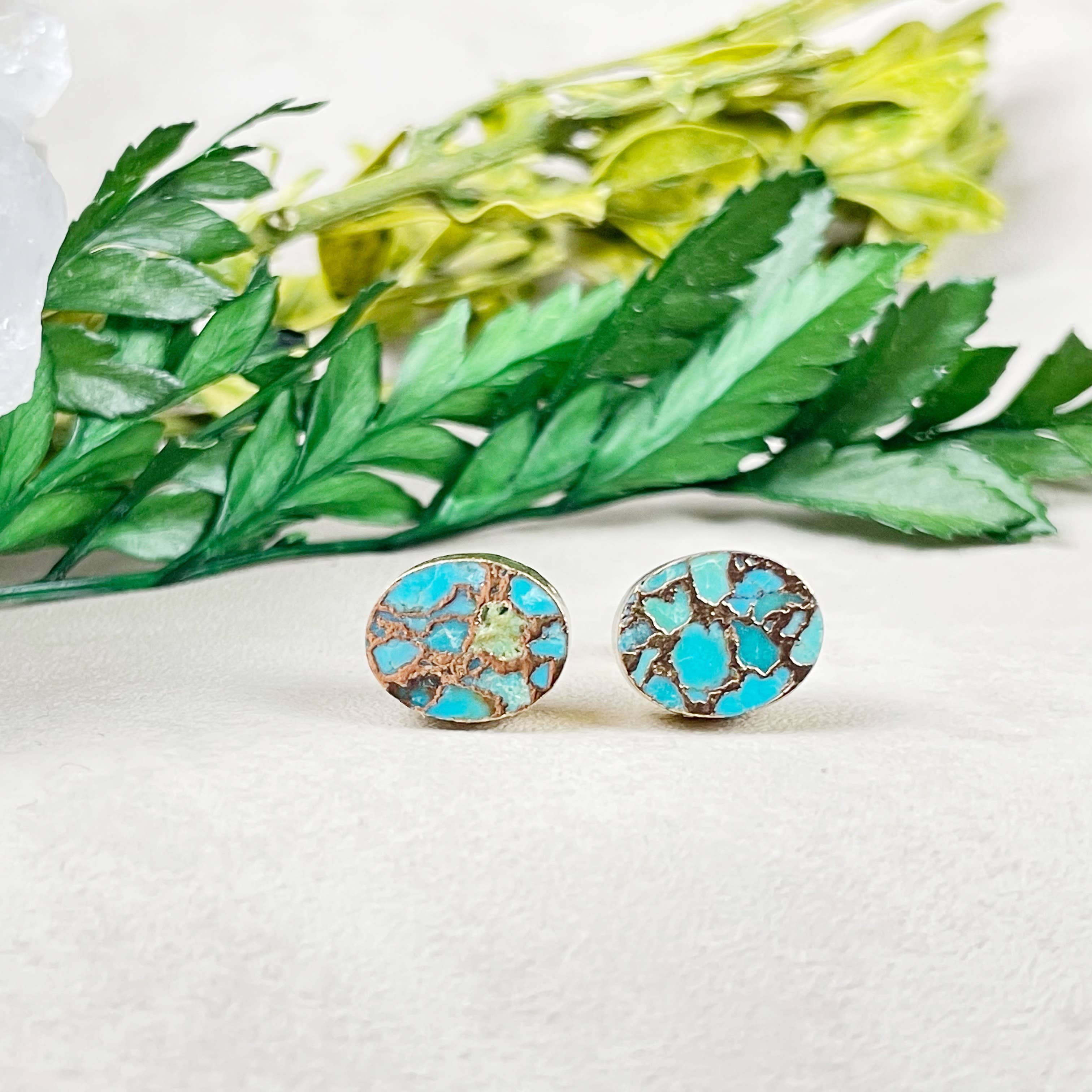 Oval Matrix Turquoise Stud Earrings