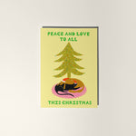Little Black Cat Illustrated | USA Duties Paid - Peace And Love Christmas Card | Dog And Cat Festive Holiday