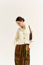Grade & Gather - 80536 - FUNNEL NECK CROP CARDIGAN: IVORY / Contemporary / M