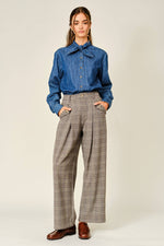Aaron & Amber - AJT6459 OXFORD DENIM RIBBON TIE BLOUSE SHIRT: DENIM / S-M-L (2-2-2)