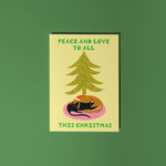 Little Black Cat Illustrated | USA Duties Paid - Peace And Love Christmas Card | Dog And Cat Festive Holiday