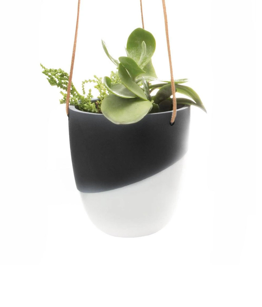 Two Tone Black and White Hanging Planter