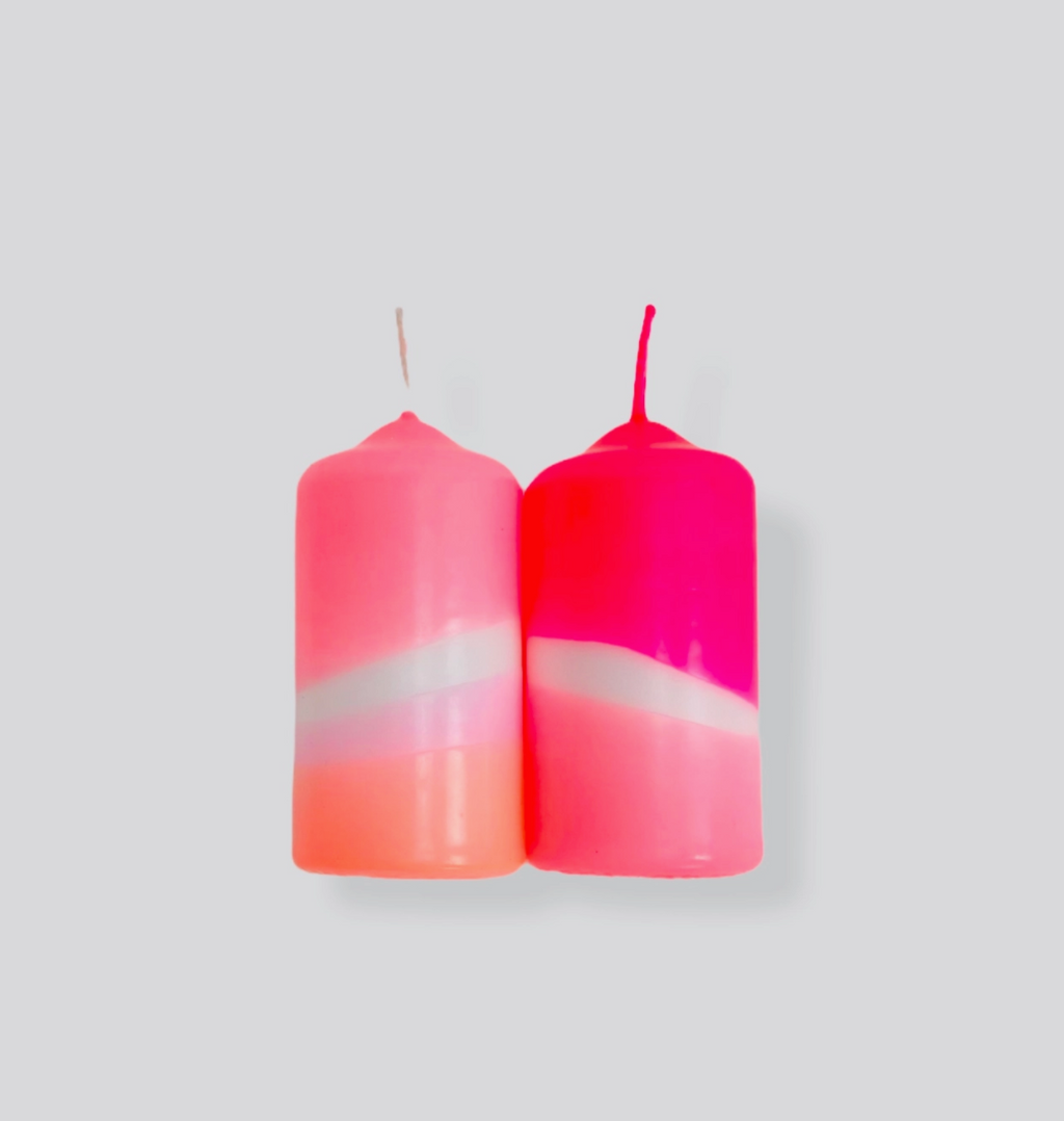 Pinkity Dip Dye Pillar Candles