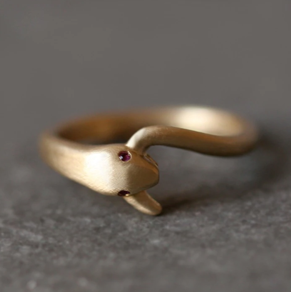 Brass Gemstone Serpent Ring