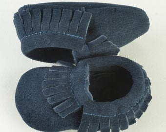 Blue Leather Baby Moccasins