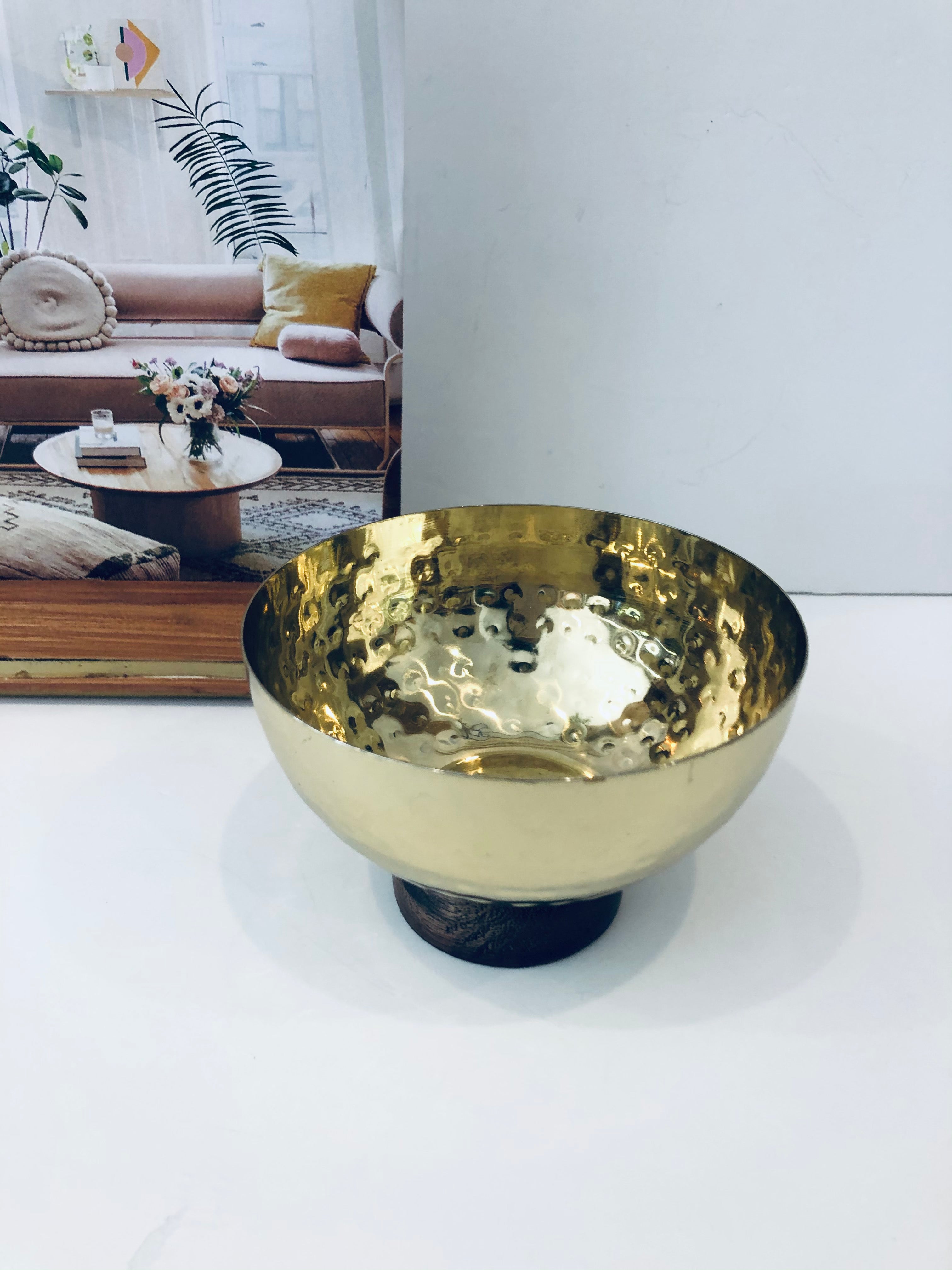 Harriet Hammered Bowl With Wooden Base